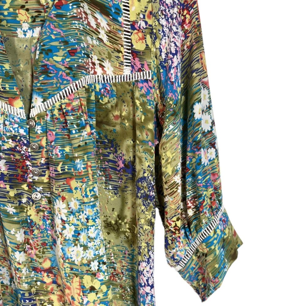 Anthropologie Multicolor Floral Patchwork Blouse - Green, Blue, Purple - Picture 4 of 6